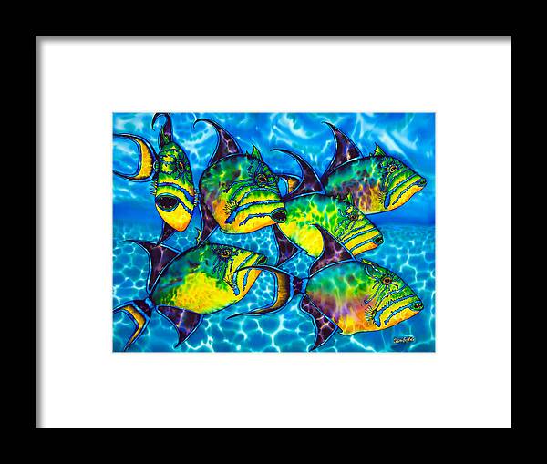 Diving Framed Print featuring the painting Trigger Fish - Caribbean Sea by Daniel Jean-Baptiste