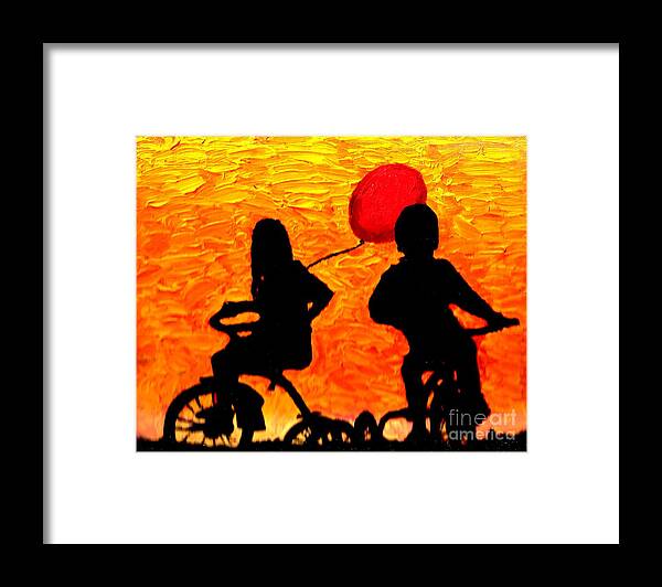 Trikes Framed Print featuring the painting Trikes Red Baloon 1 by Richard W Linford