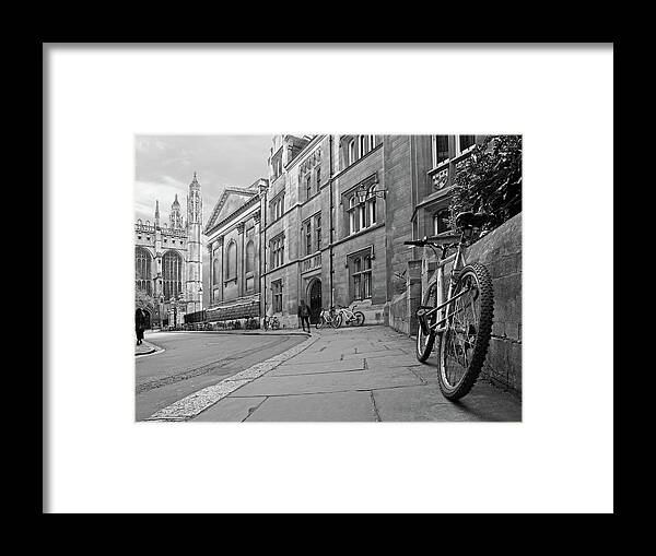 Cambridge Framed Print featuring the photograph Trinity Lane Clare College Great Hall in Black and White by Gill Billington