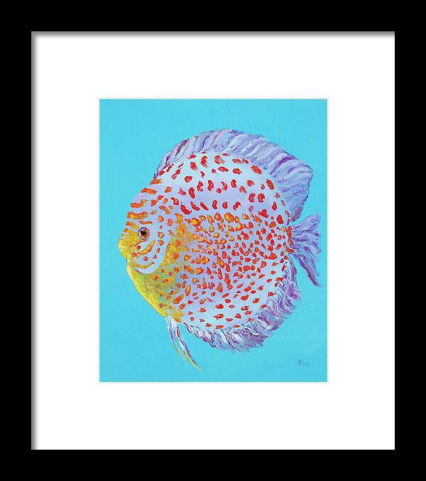 Fish Framed Print featuring the painting Tropical Discus fish with red spots by Jan Matson