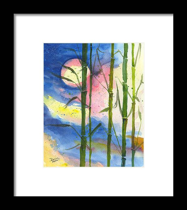 Landscape Framed Print featuring the painting Tropical Moonlight and Bamboo by Darice Machel McGuire