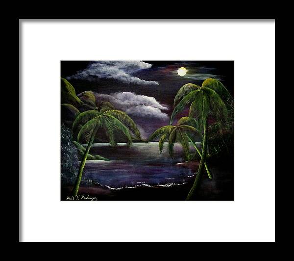 Puerto Rico Framed Print featuring the painting Tropical Moonlight by Luis F Rodriguez