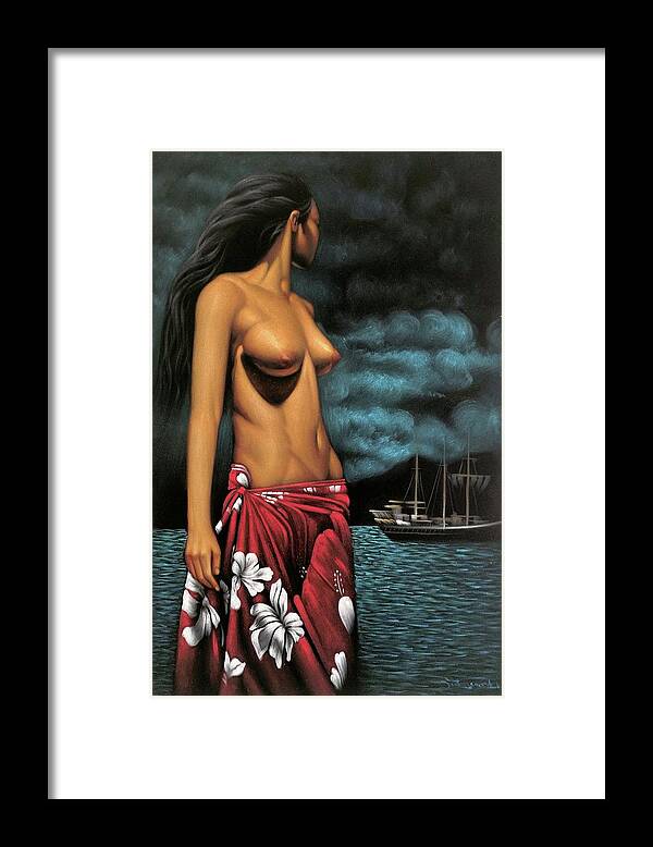 Tropical Nude on beach , velvet painting Framed Print by Zenon Jimenez -  Fine Art America