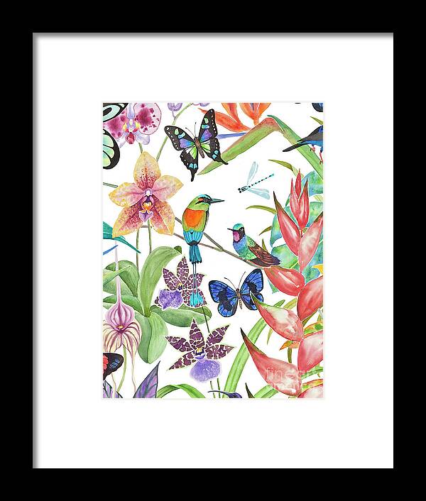 Tropical Birds Framed Print featuring the painting Tropical Paradise Dragonfly by Lucy Arnold