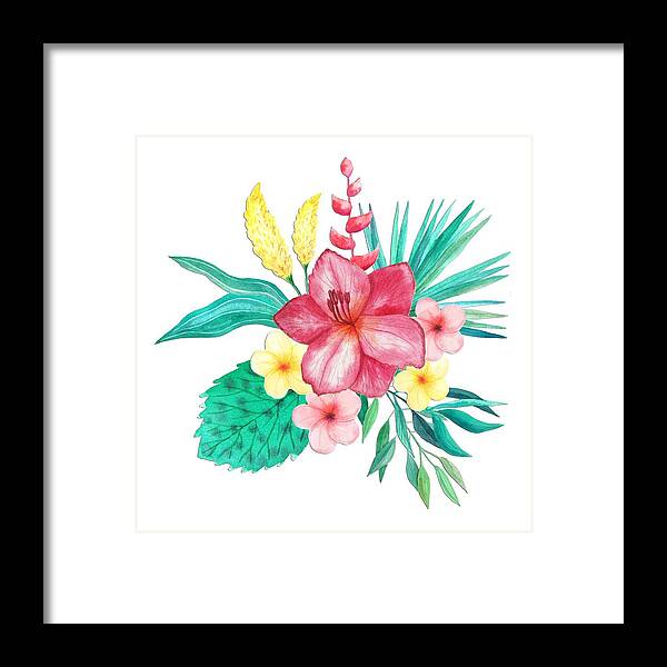 Delicate Framed Print featuring the painting Tropical Watercolor Bouquet 9 by Elaine Plesser