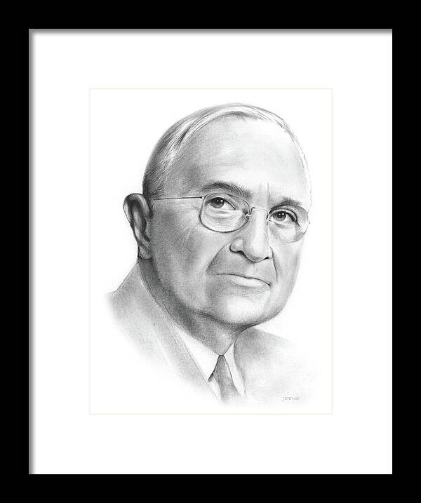 Truman Framed Print featuring the drawing Truman by Greg Joens