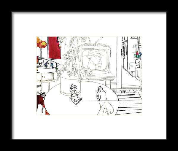 New York City Framed Print featuring the drawing Truman on TV by Stan Magnan