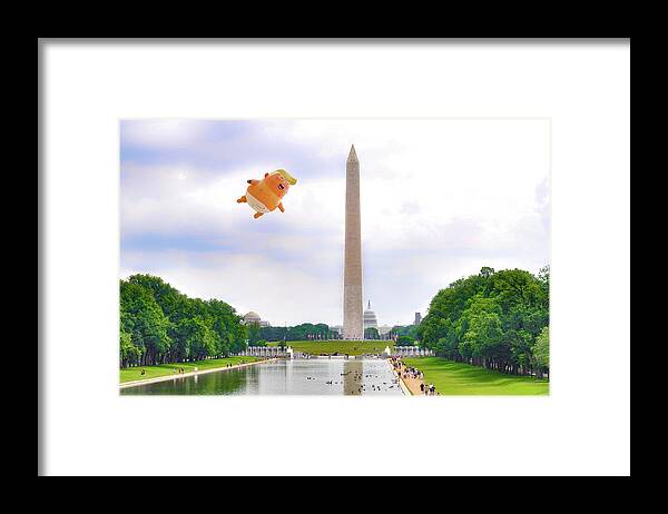 America Framed Print featuring the photograph Trump Baby Blimp over Washington - America is Already Great by Bill Cannon
