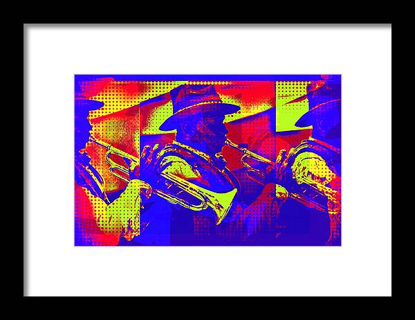 Trumpet Player Framed Print featuring the mixed media Trumpet player pop-art by Tatiana Travelways