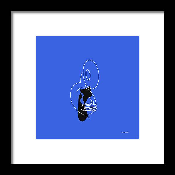 Jazzdabri Framed Print featuring the digital art Tuba in Blue by David Bridburg