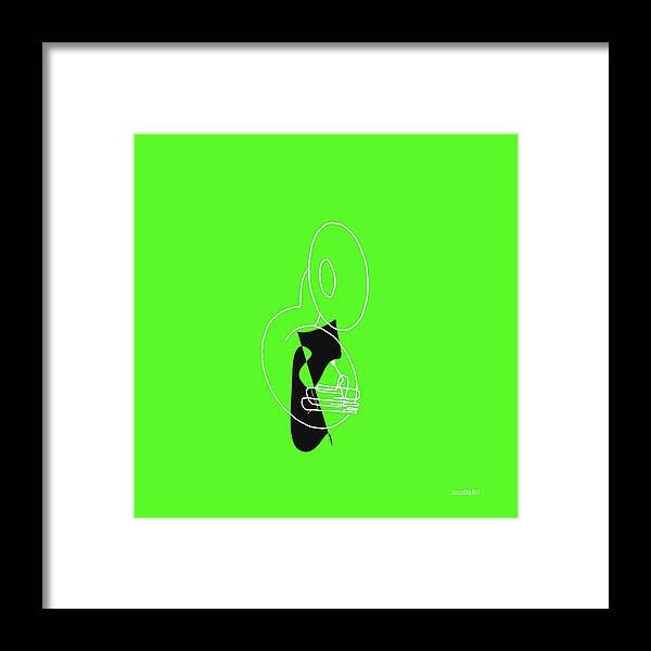 Jazzdabri Framed Print featuring the digital art Tuba in Green by David Bridburg