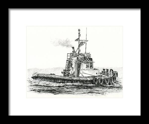  Tugs Framed Print featuring the drawing Tugboat KELLY FOSS by James Williamson