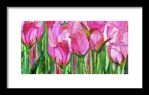 Carol Cavalaris Framed Print featuring the mixed media Tulip Bloomies 4 - Pink by Carol Cavalaris