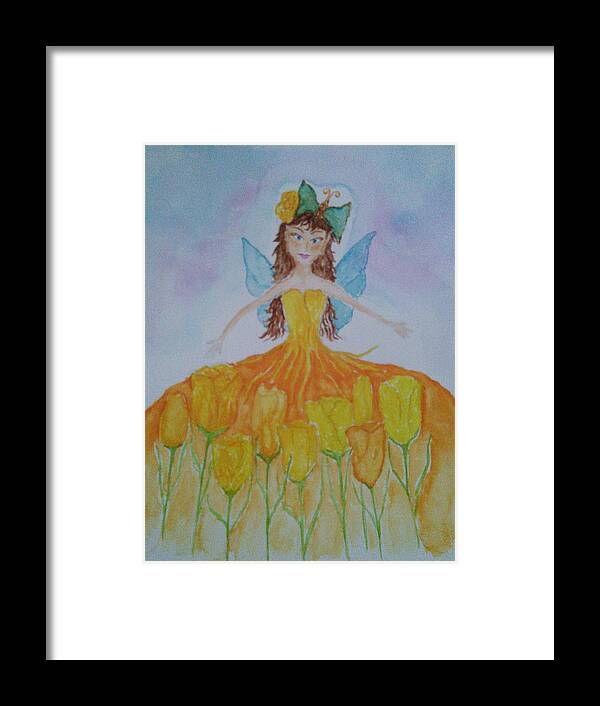 Yellow Tulip Framed Print featuring the painting Tulip Fairy by Susan Nielsen