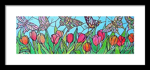 Spring Framed Print featuring the painting Tulips and Butterflies by Jim Harris