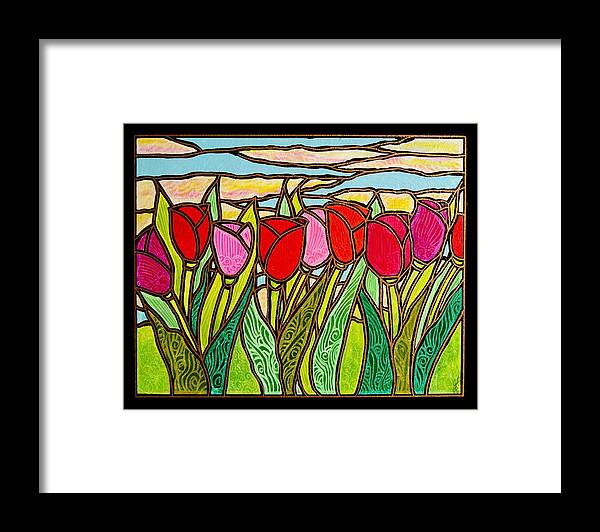 Tulips Framed Print featuring the painting Tulips at Sunrise by Jim Harris