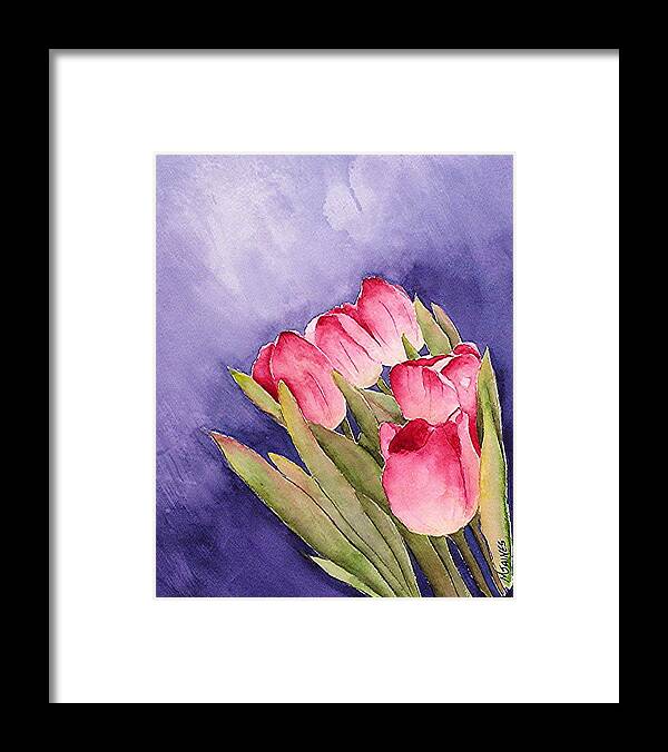 Red Tulips Framed Print featuring the painting Tulips in the Wind by Mary Gaines