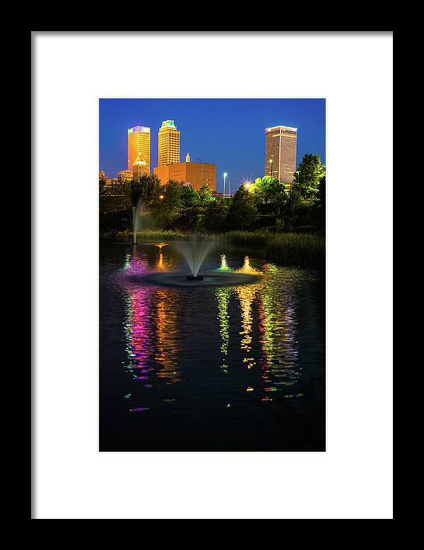 Tulsa Downtown Framed Print featuring the photograph Tulsa Downtown Skyline Long Reflections by Gregory Ballos