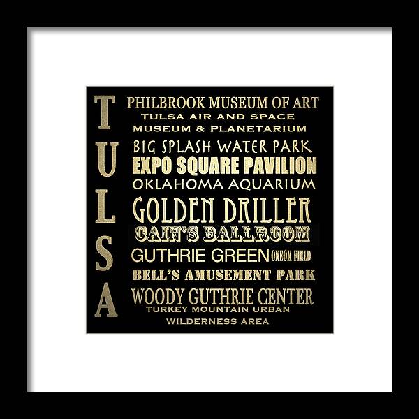 Tulsa Framed Print featuring the digital art Tulsa Oklahoma Famous Landmarks by Patricia Lintner