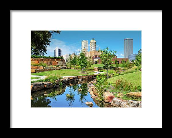 America Framed Print featuring the photograph Tulsa Oklahoma Skyline View From Veterans Park by Gregory Ballos