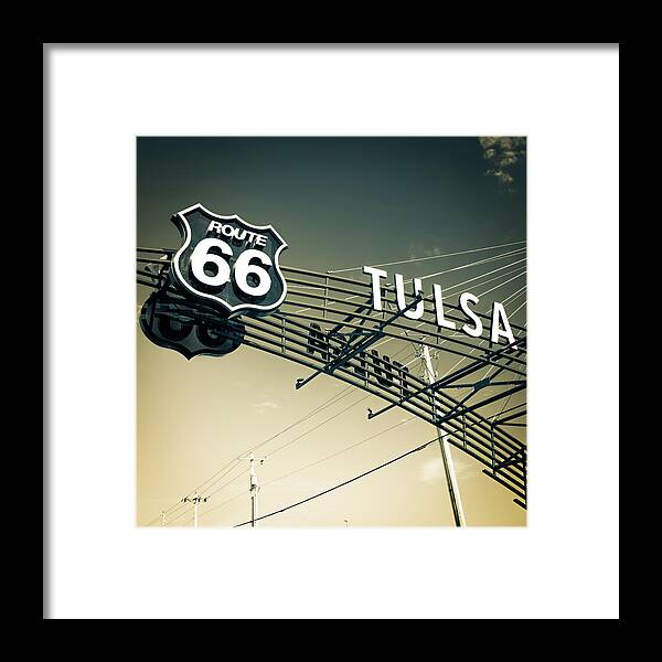 United States Framed Print featuring the photograph Tulsa Retro Route 66 - Vintage Sepia Square Edition by Gregory Ballos