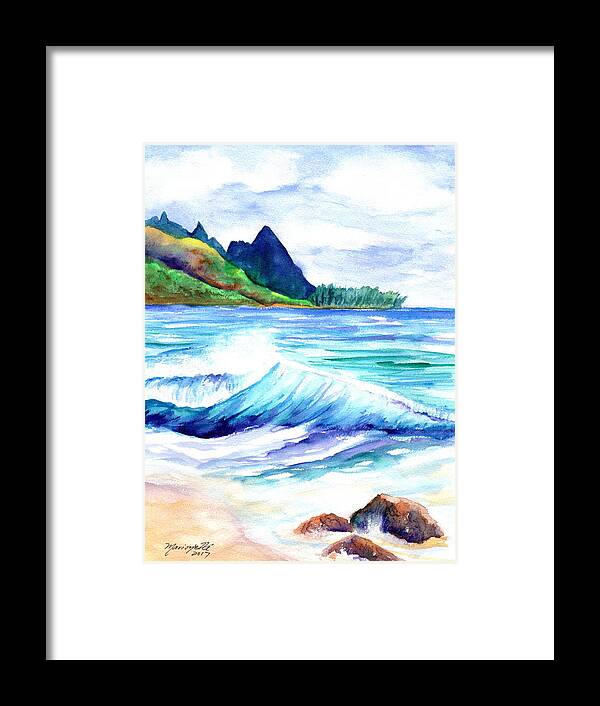 Tunnels Beach Framed Print featuring the painting Tunnels Beach by Marionette Taboniar