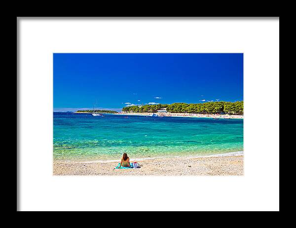Panorama Framed Print featuring the photograph Turquoise Adriatic beach in Primosten by Brch Photography