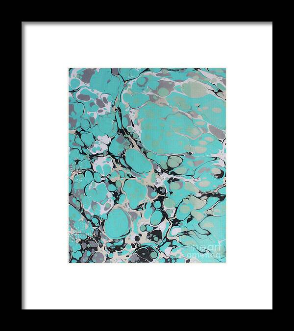 Water Marbling Framed Print featuring the painting Turquoise and Black Battal by Daniela Easter
