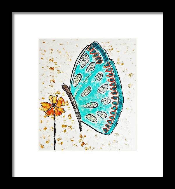 Butterfly Framed Print featuring the painting Turquoise Butterfly by Jasna Gopic