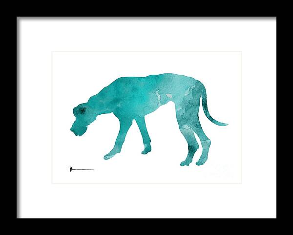  Abstract Framed Print featuring the painting Turquoise great dane watercolor art print paitning by Joanna Szmerdt
