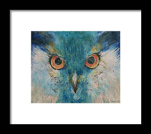 Art Framed Print featuring the painting Turquoise Owl by Michael Creese