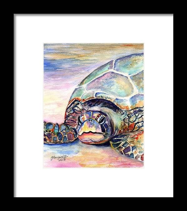 Turtle Framed Print featuring the painting Turtle at Poipu Beach by Marionette Taboniar