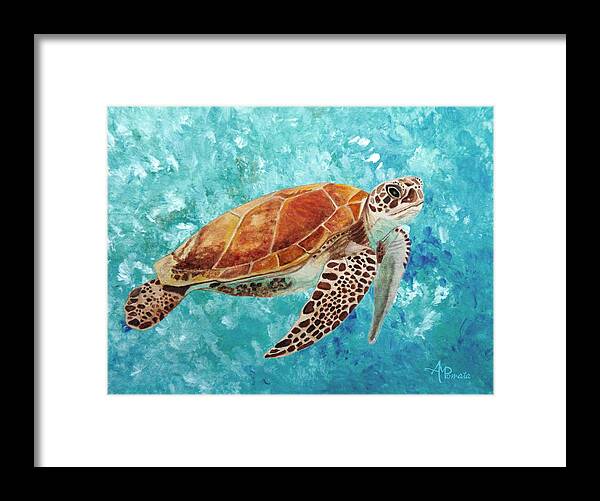 Turtle Framed Print featuring the painting Turtle Swimming by Angeles M Pomata