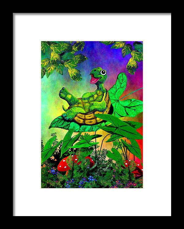 Turtle Framed Print featuring the painting Turtle-totter by Hanne Lore Koehler