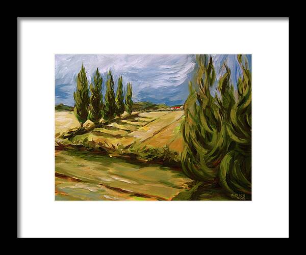 Tuscany Framed Print featuring the painting Tuscan Landscape by Outre Art Natalie Eisen
