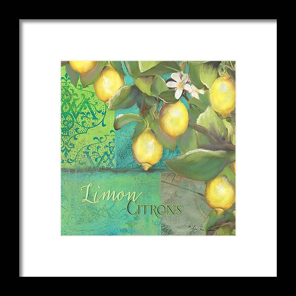 Tuscan Framed Print featuring the painting Tuscan Lemon Tree - Damask Pattern 2 by Audrey Jeanne Roberts