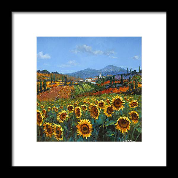 Tuscany Framed Print featuring the painting Tuscan Sunflowers by Chris Mc Morrow