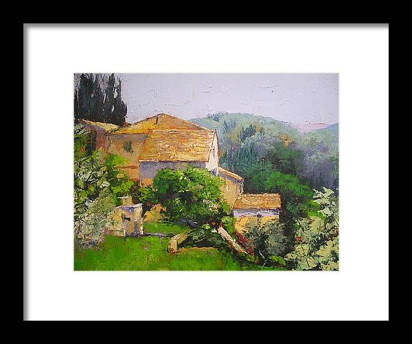 Tuscany Art Framed Print featuring the painting Tuscan Village by Chris Hobel