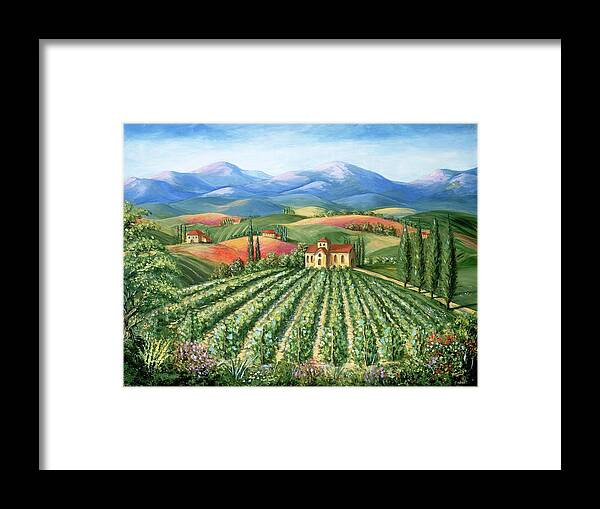Europe Framed Print featuring the painting Tuscan Vineyard and Abbey by Marilyn Dunlap