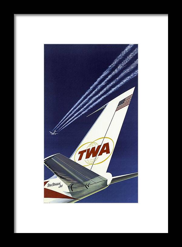 Twa Star Stream Jet Framed Print featuring the painting TWA Star Stream Jet - Minimalist Vintage Advertising Poster by Studio Grafiikka