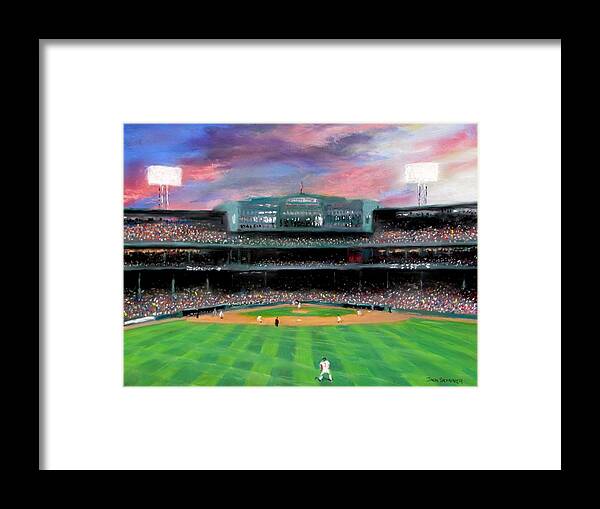  Baseball Framed Print featuring the painting Twilight at Fenway Park by Jack Skinner