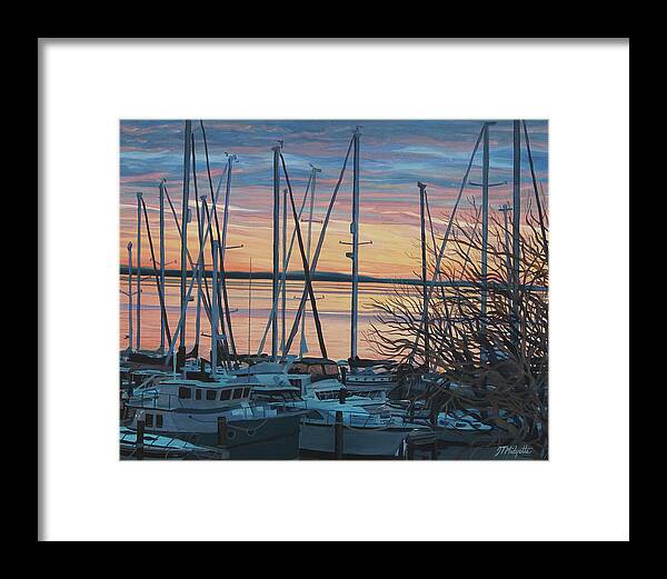 Harbor Framed Print featuring the painting Twilight Boats by Tommy Midyette