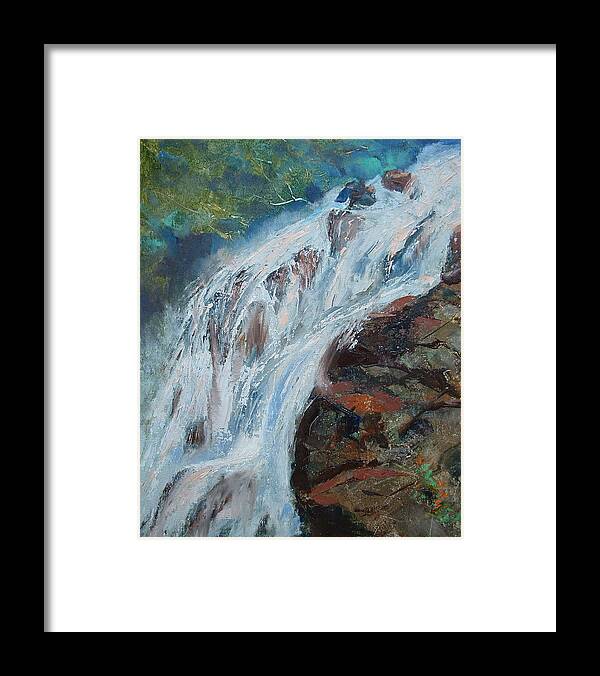 Waterfalls Framed Print featuring the painting Twin Falls Cascade by Bryan Alexander