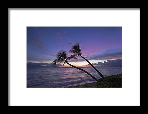 Maui Marriot Sunset Palmtrees Seascape Ocean Framed Print featuring the photograph Twin Palms by James Roemmling