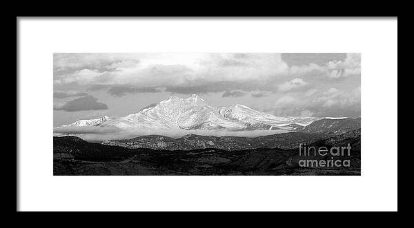 Long Peak; Meeker; Rocky Mountains; Fine Art; Black And White; Bw; Nature Photography; Nature Photography; Landscape Photography; Colorado; Co; Insogna; For Sale Framed Print featuring the photograph Twin Peaks Black and White Panorama by James BO Insogna