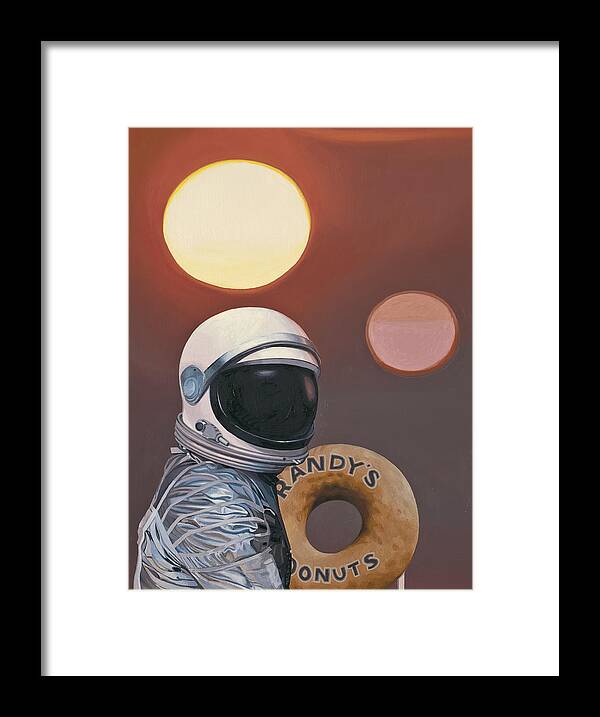 Space Framed Print featuring the painting Twin Suns and Donuts by Scott Listfield