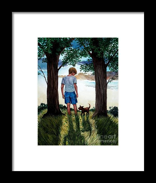 Trees Framed Print featuring the painting Twin Trees and the Sacred Place by Christopher Shellhammer
