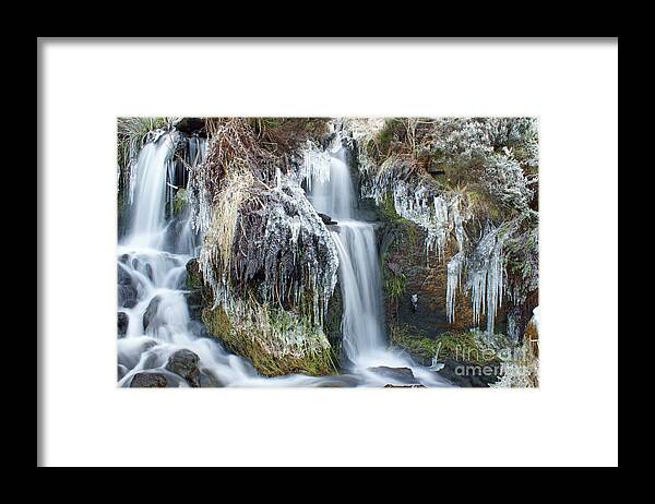Winter Framed Print featuring the photograph Twin Winter Waterfalls by David Birchall
