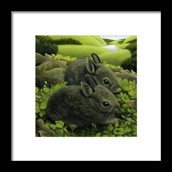 Rabbits Framed Print featuring the painting Twins by Chris Miles