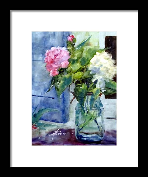 Flowers Framed Print featuring the painting Two Beauties and A Bud by Adele Bower